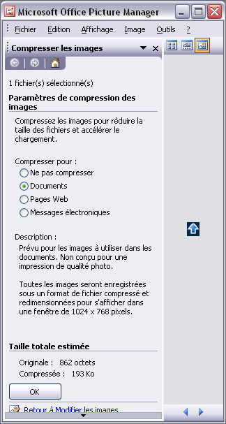 Compresser pour Documents, l'image passe de 862 octets  193 kilo octets !!!