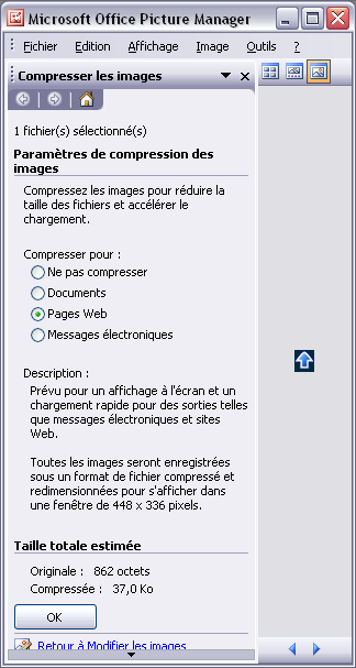 Compresser pour Pages Web, l'image passe de 862 octets  37 kilo octets !!!